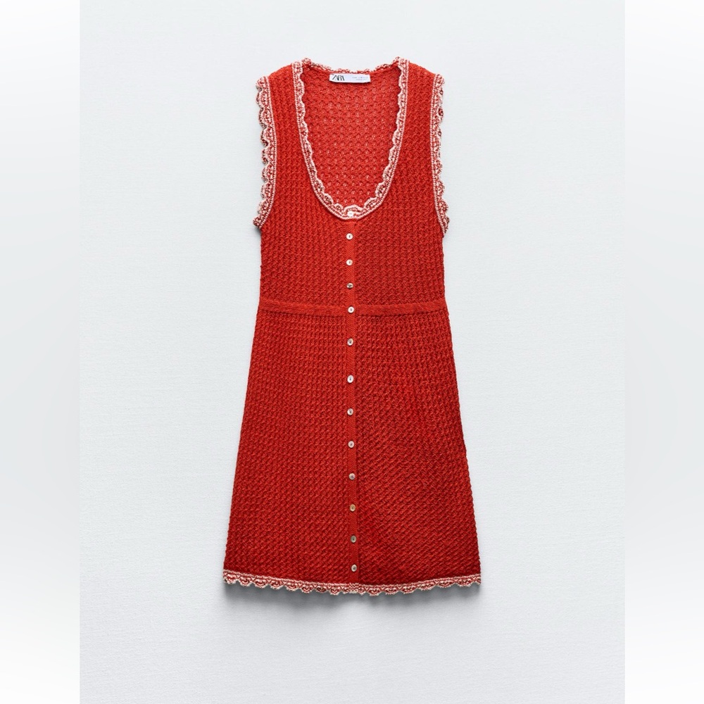ZARA POINTELLE KNIT MINI DRESS